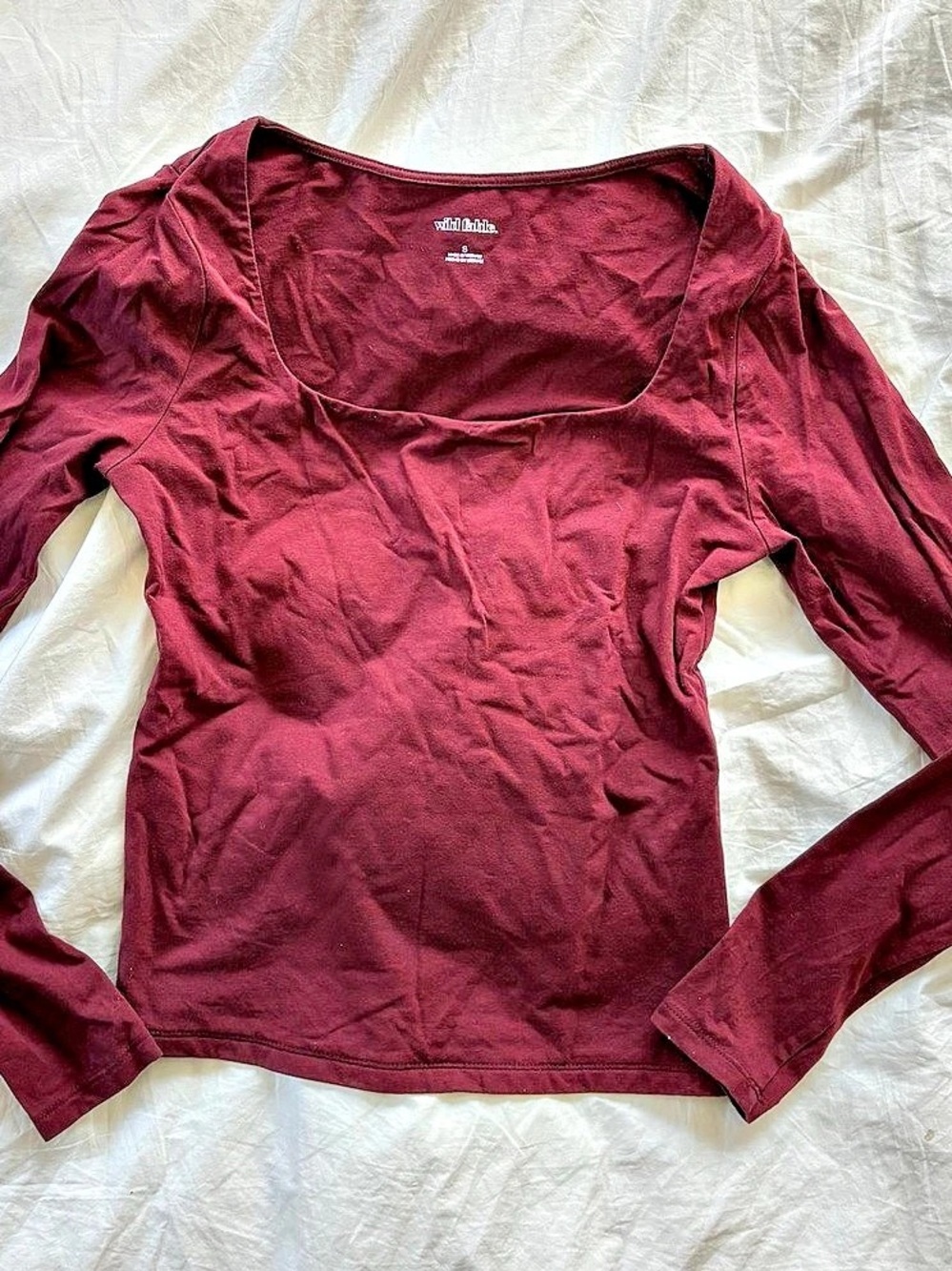 Wild Fable Scoop Neck Long Sleeve Top Burgundy Small